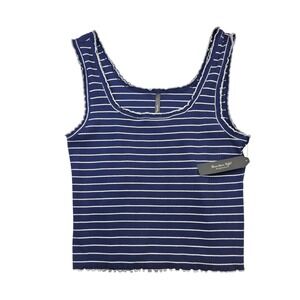 Supplies Navy White Striped Ribbed Lettuce Hem Tank Top Women's Size XL NWT